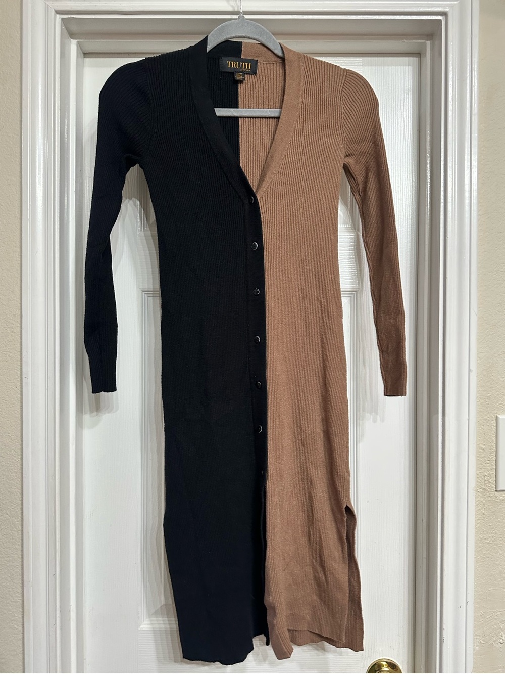 TRUTH Black and Brown Two-Tone Button-Front Rib Knit Dress